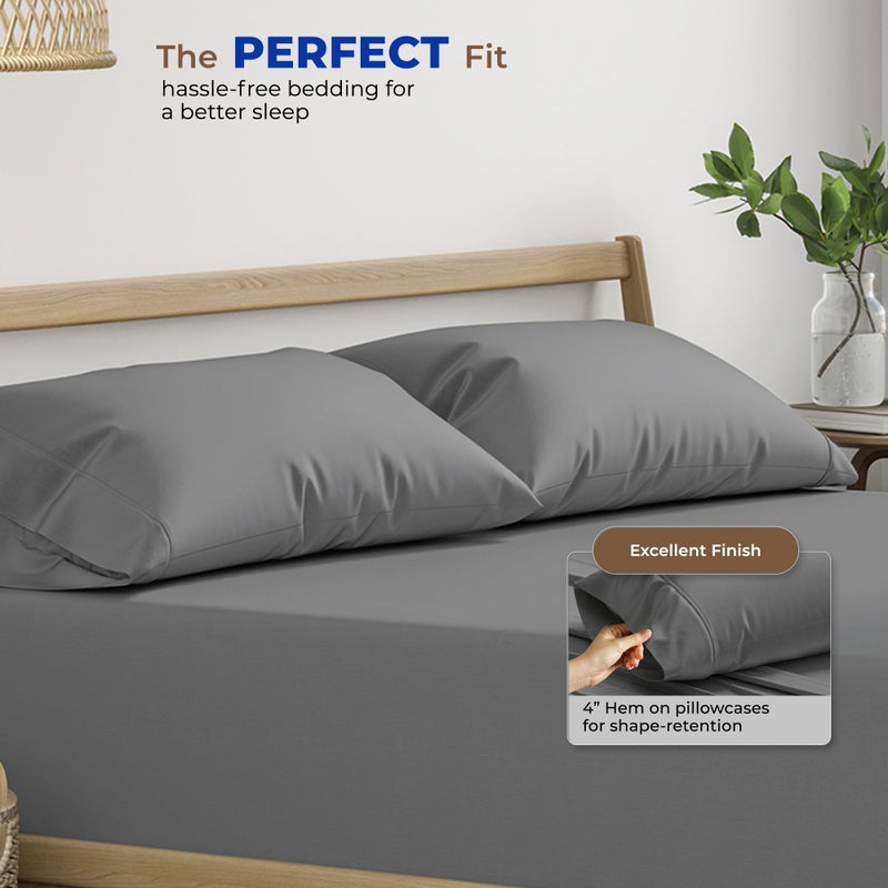 THREAD SPREAD 100% Egyptian Cotton Pillow Cases King - 1000 Thread Count Pillow Cases King Size Set of 2, Cooling & Breathable Extra Long Staple Sateen Weave Cotton Pillow Covers for Bed - Dark Grey - Image 4